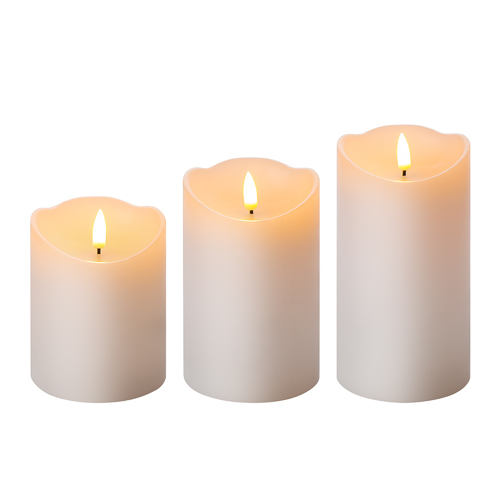 Matti's 3D real flame pillar white paraffin wax 2*AA battery operated flickering led candle