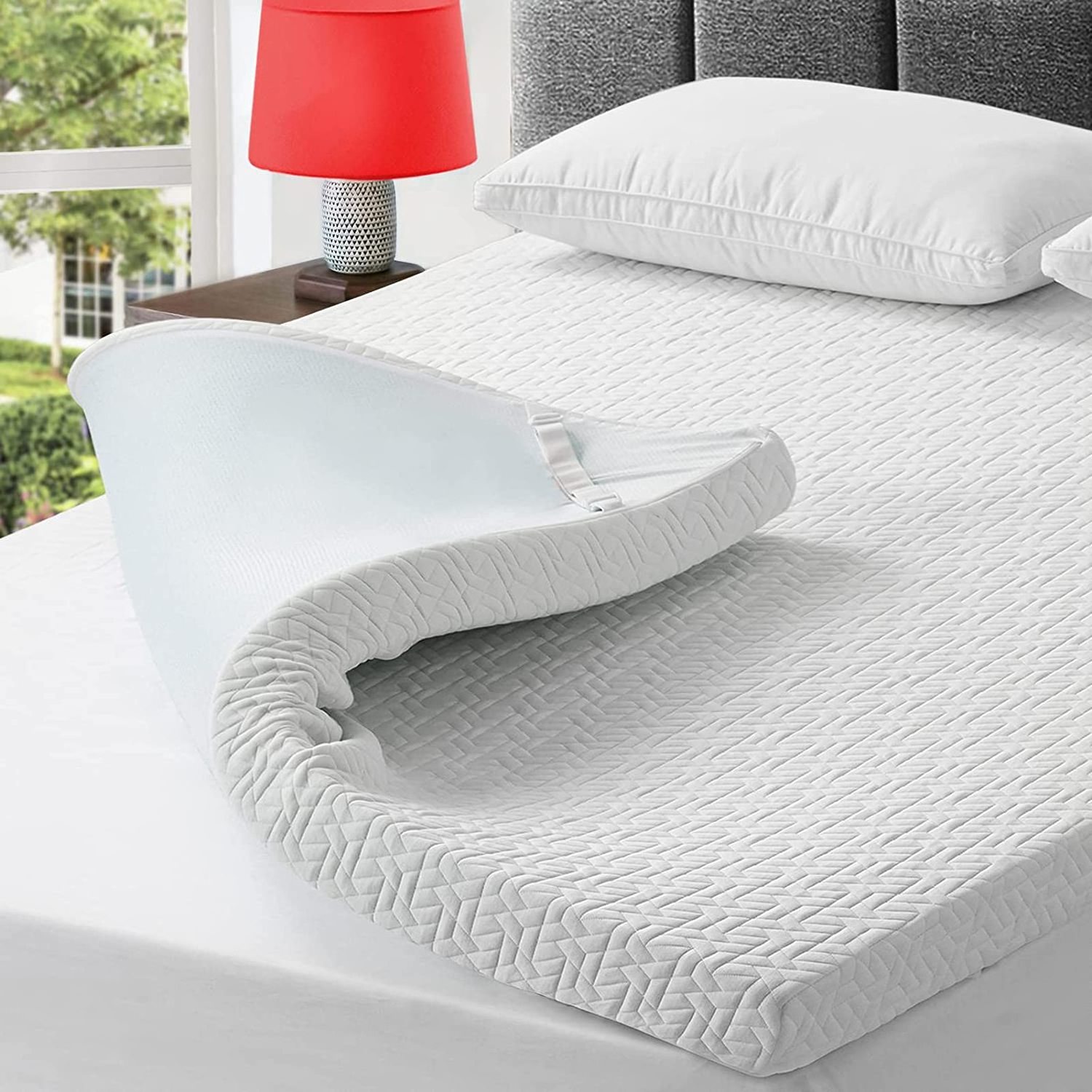 AIDI Soft Breathable 3 Inch King Size Cooling Gel Memory Foam Mattress Topper Bed Topper With Removable Bamboo Cover