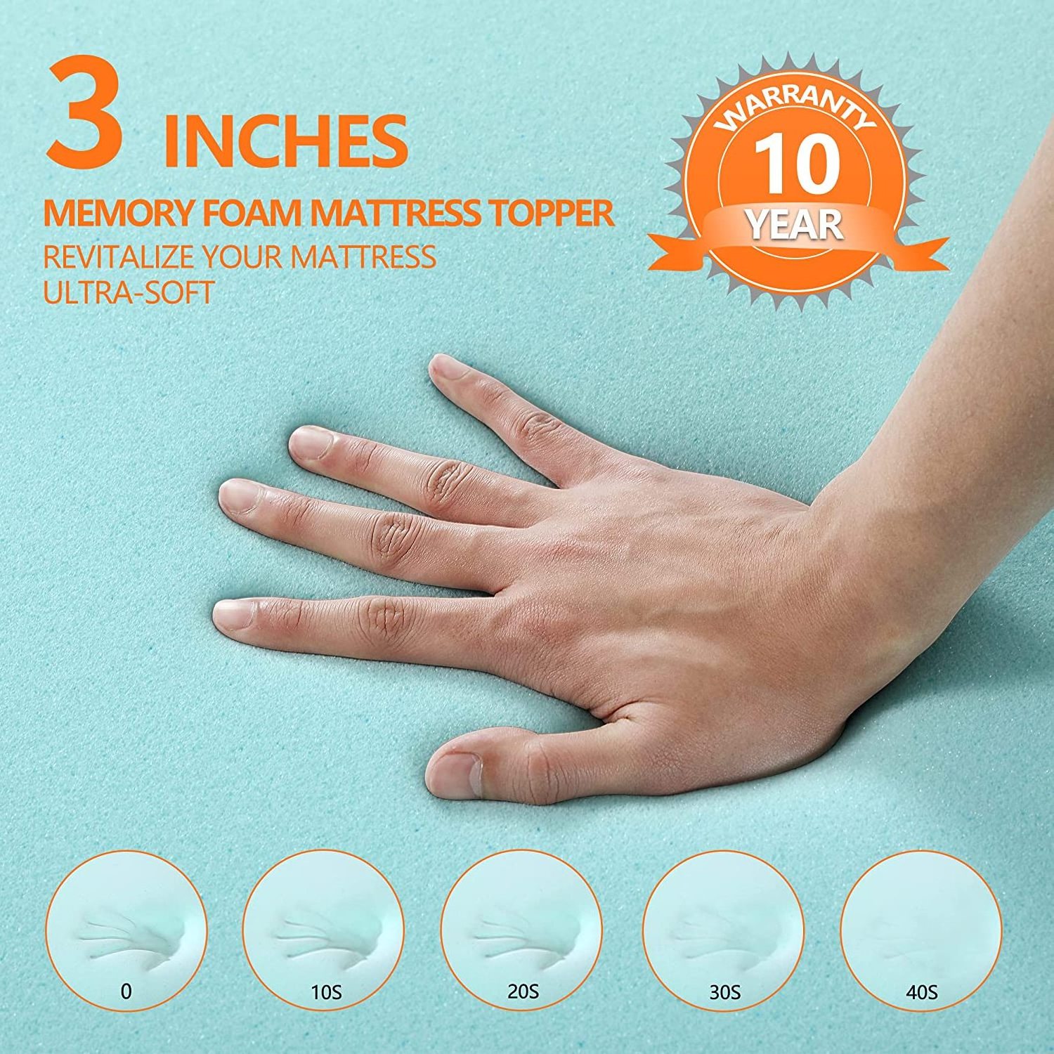 AIDI Soft Breathable 3 Inch King Size Cooling Gel Memory Foam Mattress Topper Bed Topper With Removable Bamboo Cover