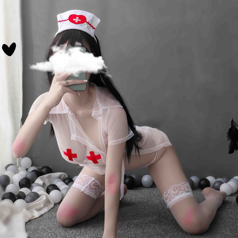 New sexy lingerie women sexy pajamas nurse transparent uniform role play temptation