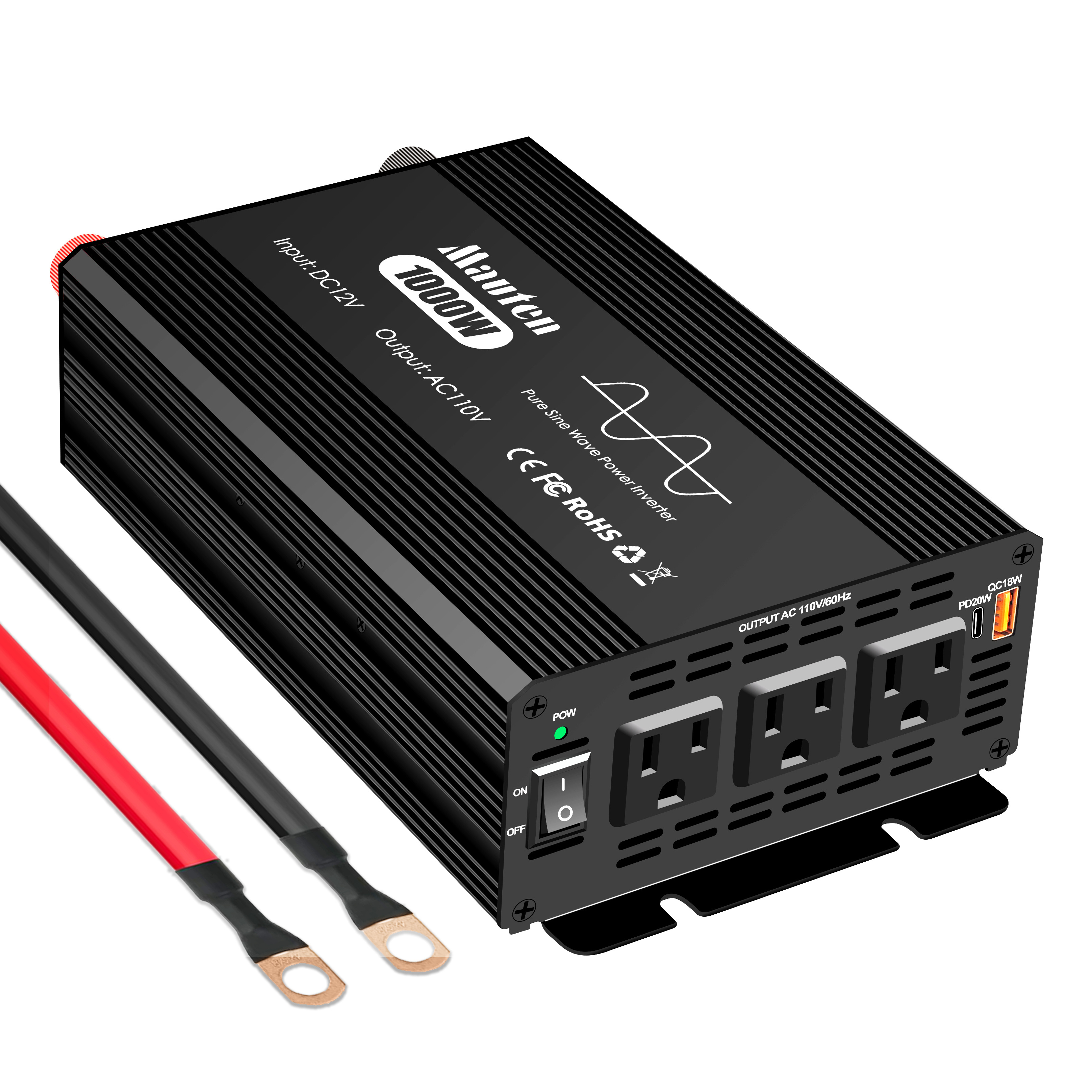 High-Power Car Inverter 1000W DC To AC 3-Phase For Cars And Cigarette Lighter Use Pure Sine Wave Inverter With PD