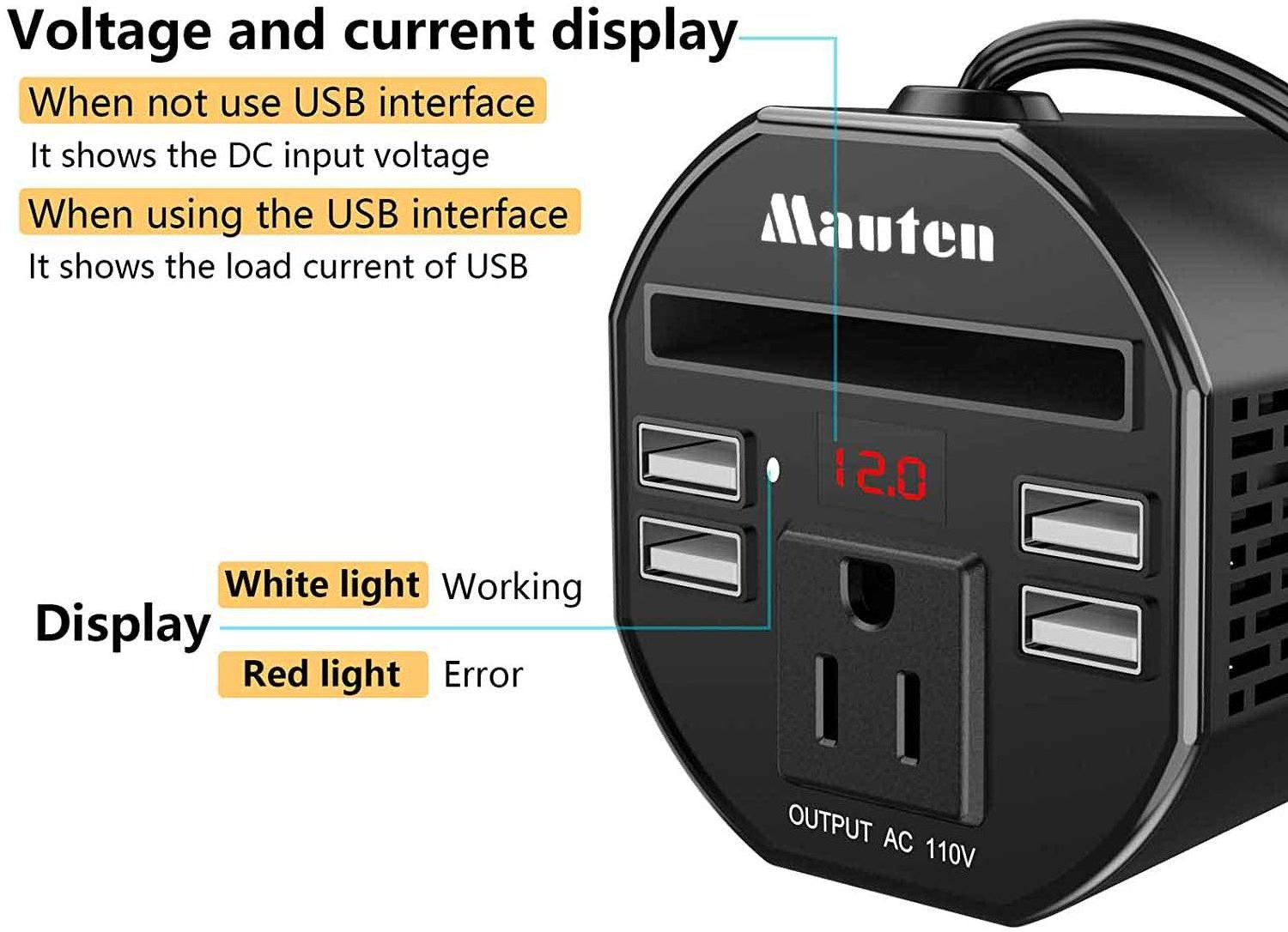 DC-AC Power Inverter Plug And Play 150W Converter Car Plug Adapter Outlet Cup Holder Charger For Car Laptop