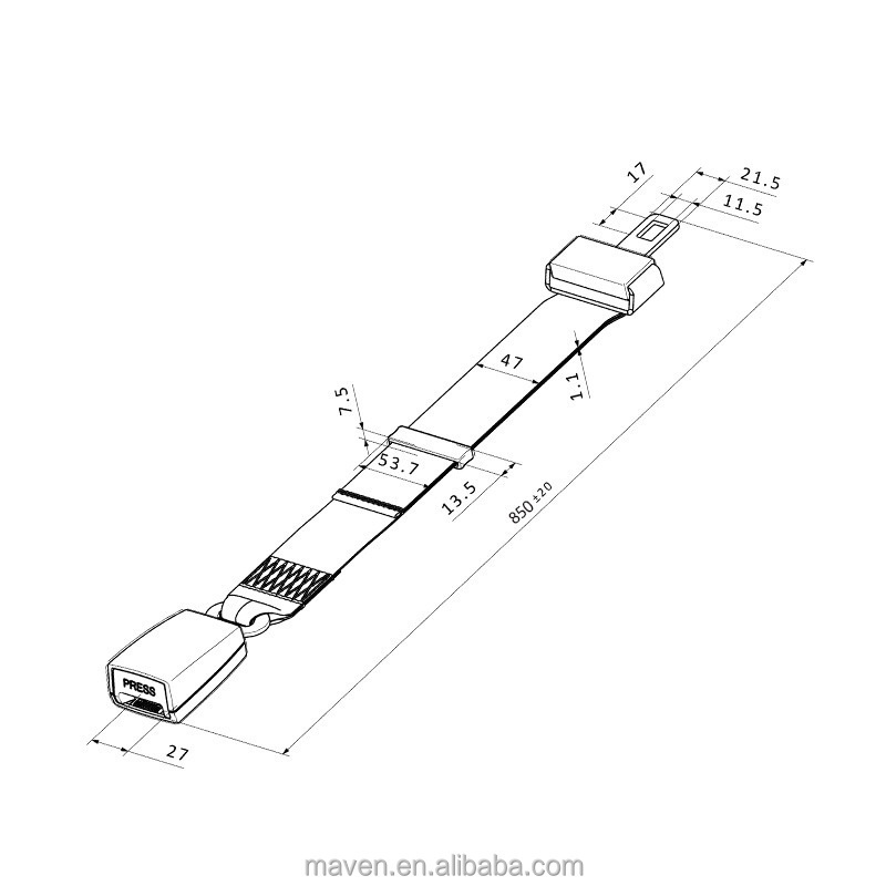 ECE R16 Emark Universal Adjustable Length Car Seat Seatbelt Safety Belt Extender Buckle