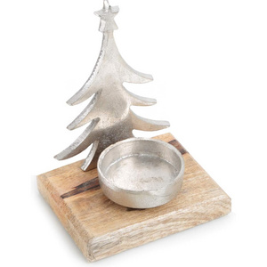 Christmas tree Metal t-light candle holder with wooden base Home & Christmas decorative candle Tea light holder