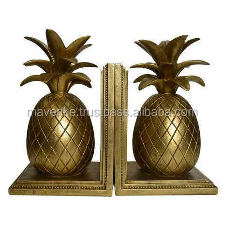 New Decorative Metal Bookends Pineapple Gold Bookends for Heavy Book Accent Library Office Home Shelf Decoration