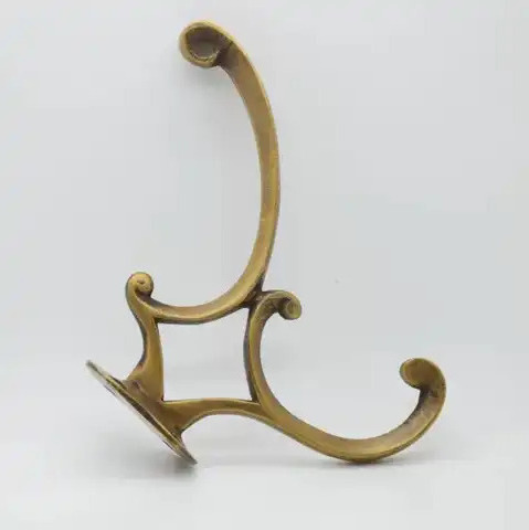 Antique Finished Brass Hooks Home Decorative Cloths and Storage Hook Wall Adhesive Double Prong Hook