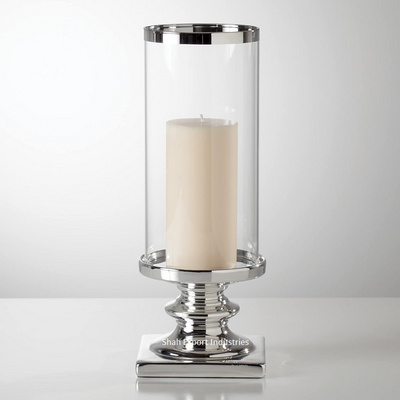 Top Design Metal/Glass Hurricanes Pillar Holder Silver Plated Indoor Lighting & Hotel Decor Luxury Candle Pillar Holder