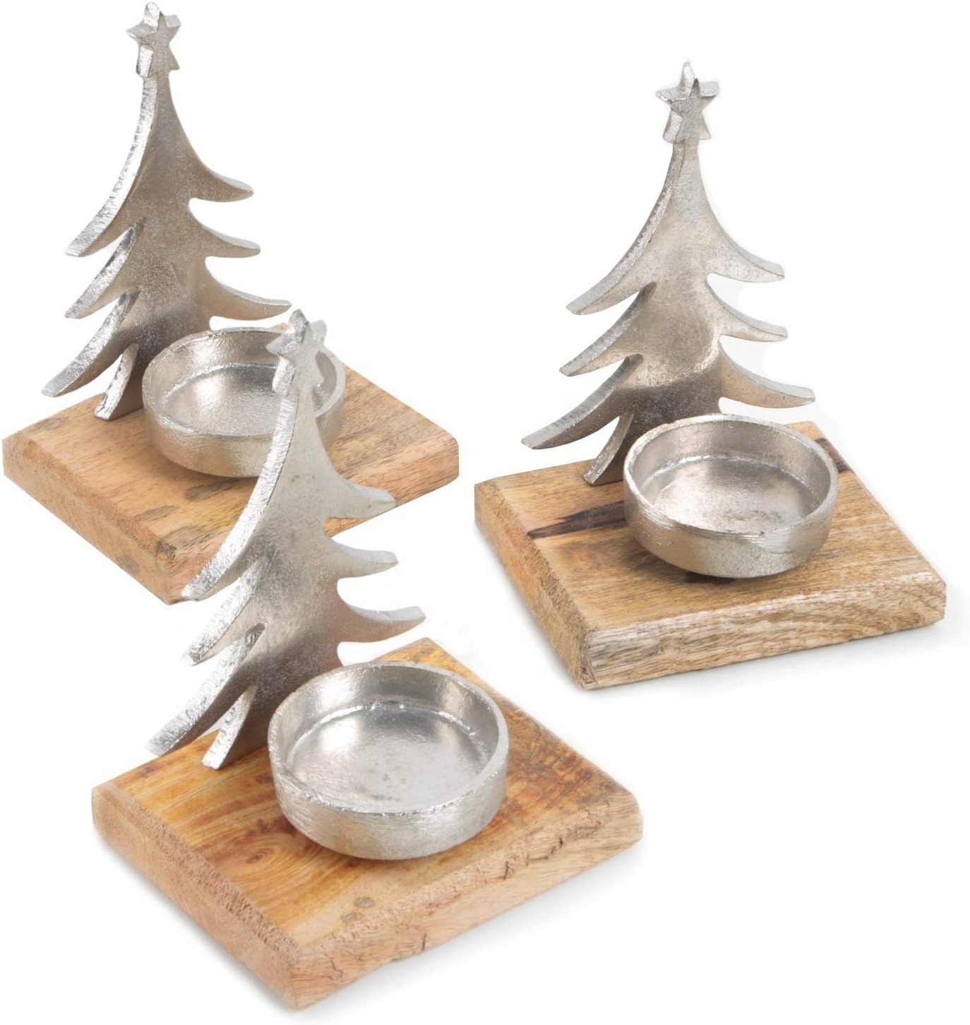 Christmas tree Metal t-light candle holder with wooden base Home & Christmas decorative candle Tea light holder