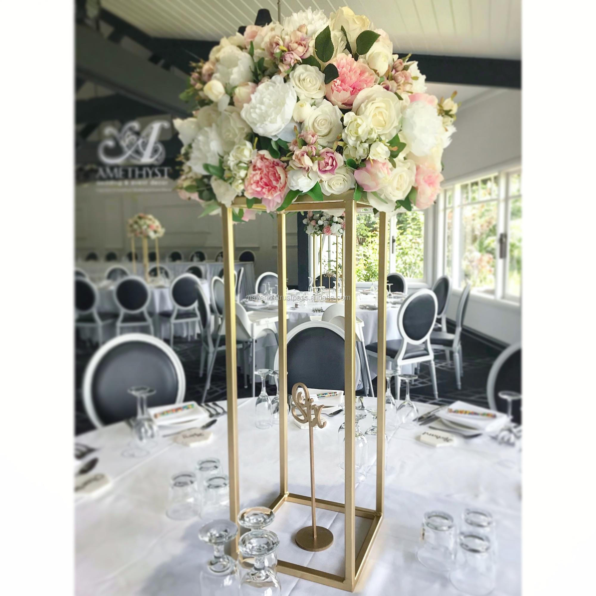 Gold Metal Flower Stand for Wedding Table Centerpieces Rectangular Flower Stand for Floral Arrangement Decoration