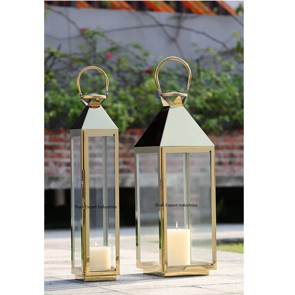 New Arrival Gold Metal/Glass Hanging Moroccan Lanterns Wholesale Transparent Designer Candle Lanterns