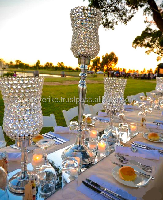 Crystal Tall wedding tabletop centerpiece Elegance metal candle holder for Home tableware Hurricanes Candle Stand