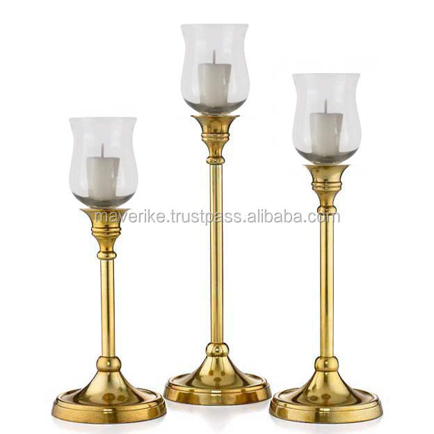 Standard Candlestick Holders Metal /Glass Set of 3 Modern Decorative Long Candle Stand for Table Centerpiece