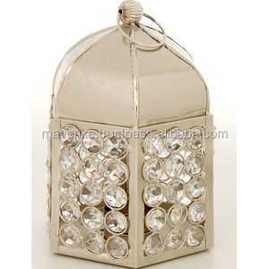 Vintage Style Crystal Beaded Candle Lantern for Home Wedding Display Tabletop Decorative Hanging Lantern