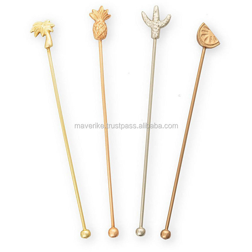 Decorated Cocktails Stirrers Stainless Steel Beverage Stir Sticks Drinking Swizzle Sticks with Decor Top for Mixing Cocktail