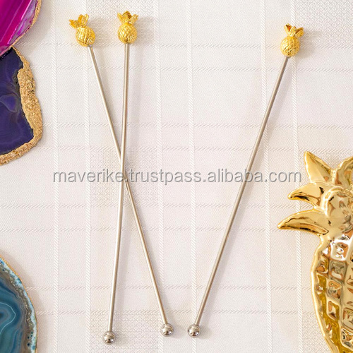 Decorated Cocktails Stirrers Stainless Steel Beverage Stir Sticks Drinking Swizzle Sticks with Decor Top for Mixing Cocktail