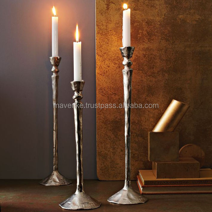 Different Look Wedding Tabletop pillar Candle stand Ribbed Mercury Glass Taper Candle Holder Set of 3 with black color