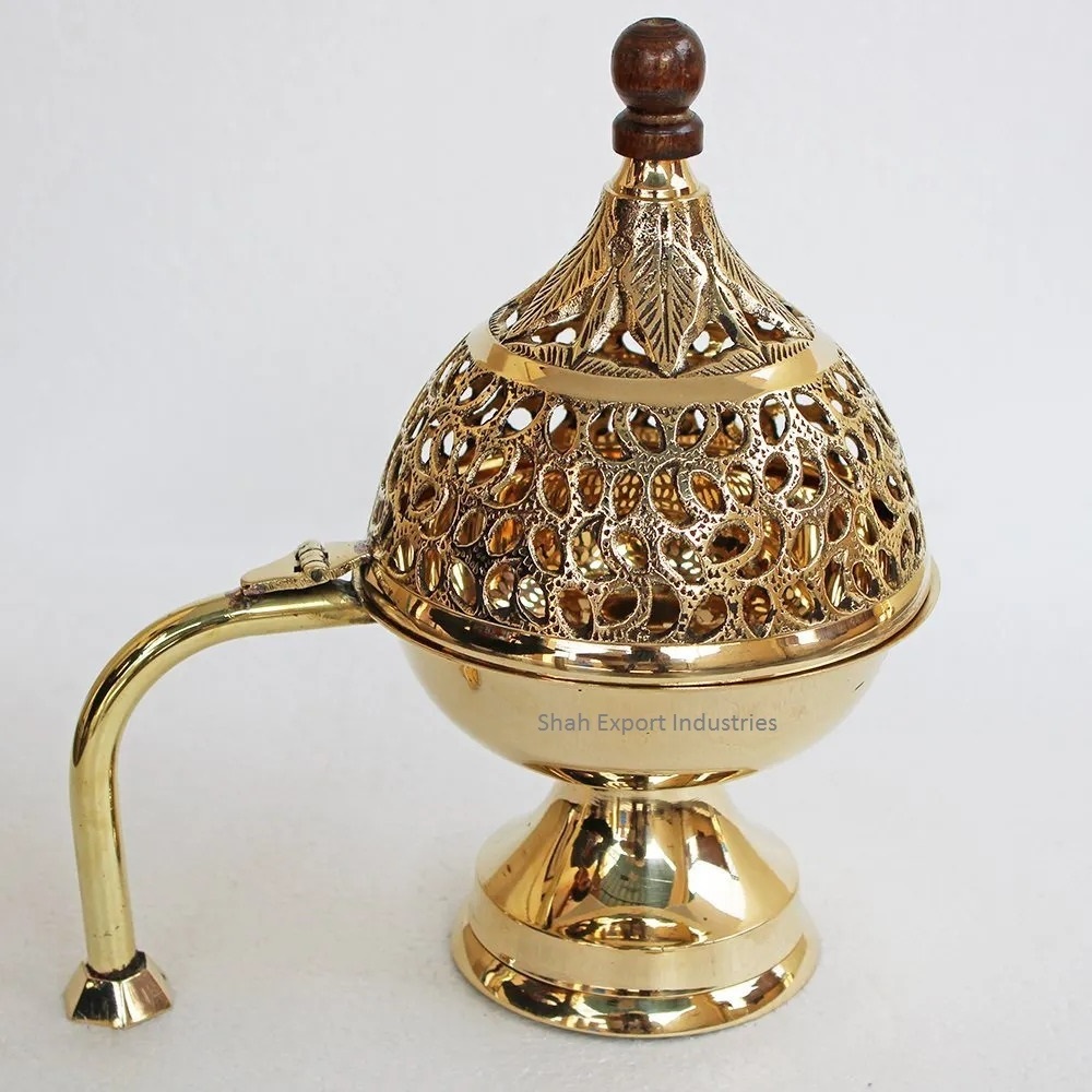 Traditional Design Incense Burner Brass Antique Shiny Home Decor Room Fragrance Metal Golden Bakhoor Burner