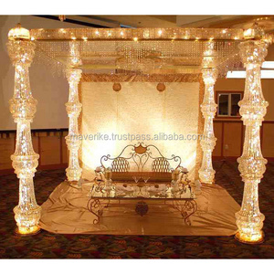 Decorated Mandap New Designs wedding Decor Crystal Beaded Stage Halda Mehndi function Stage Handcrafted