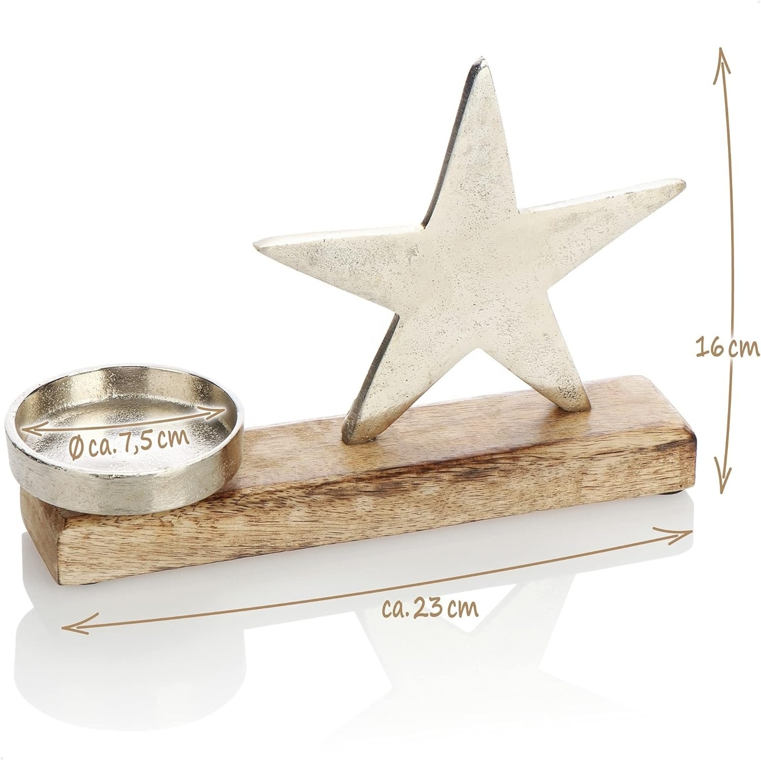 Christmas tree Metal t-light candle holder with wooden base Home & Christmas decorative candle Tea light holder