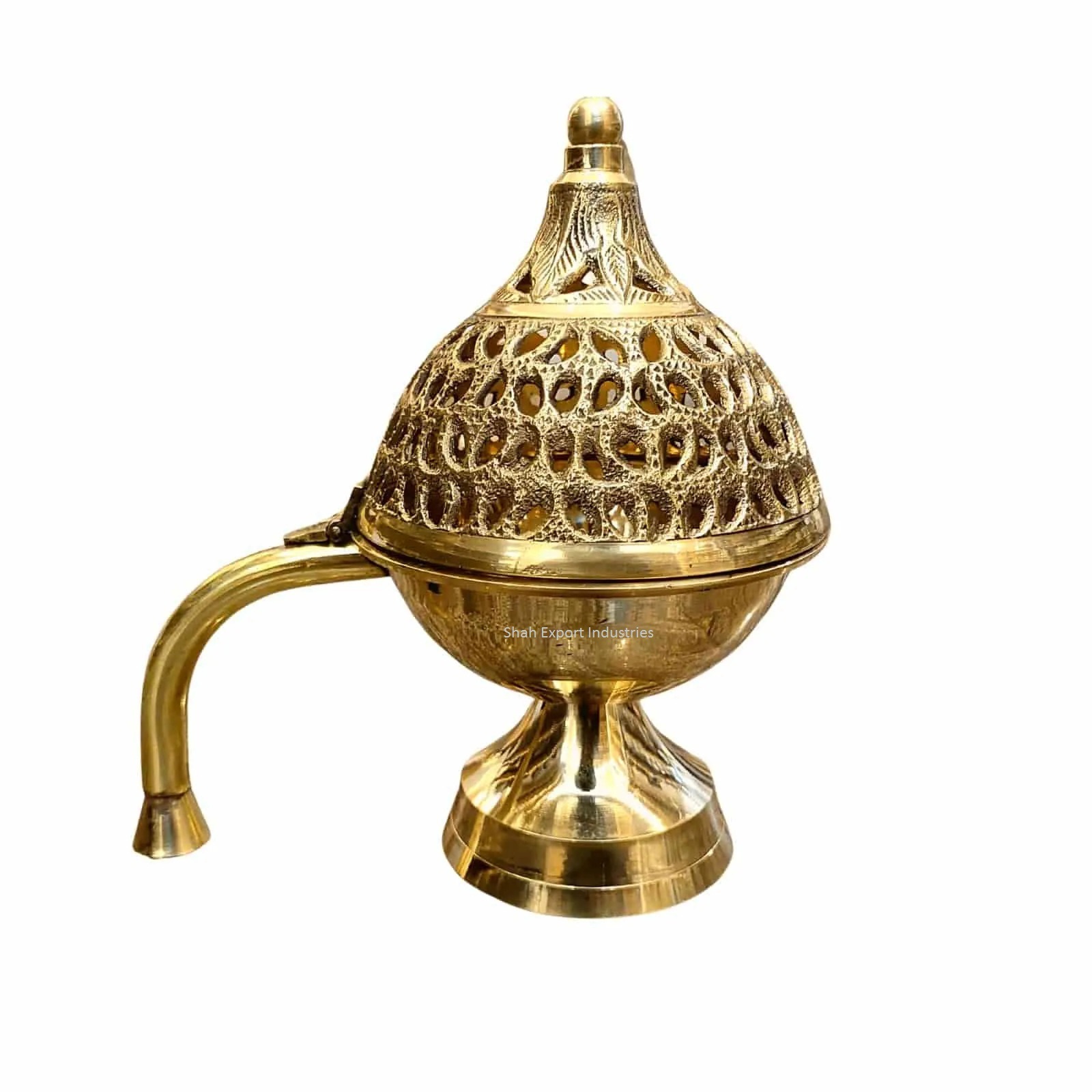 Traditional Design Incense Burner Brass Antique Shiny Home Decor Room Fragrance Metal Golden Bakhoor Burner