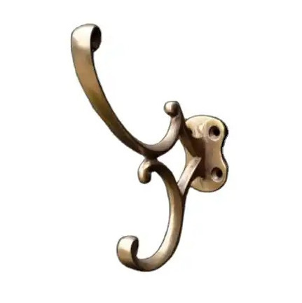 Antique Finished Brass Hooks Home Decorative Cloths and Storage Hook Wall Adhesive Double Prong Hook