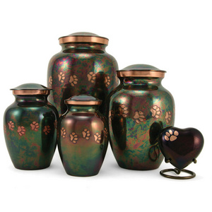 Paw Pet Print Copper antique Brass Cremation Urn for both Men & Women Funeral With Threaded Lid Handcrafted decoration