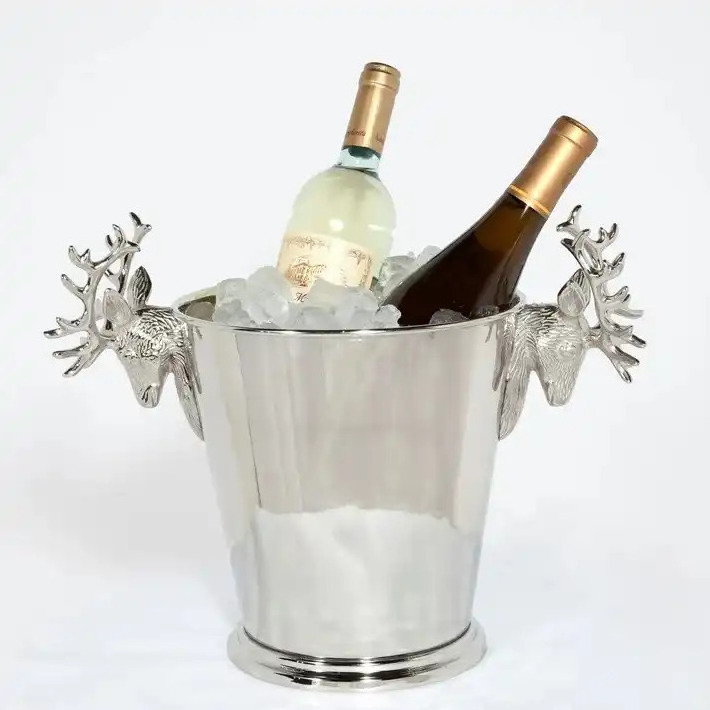 Unique Designing Wine Chiller Aluminum Silver Finished High Quality Champagne Metal Ice Bucket With Handle & Footed Base