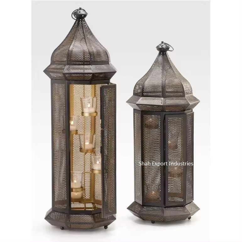 Modern Design Metal & Glass Tall Candle Lantern Gold Finished For Indoor & Outdoor Decor Handmade Hanging Lantern