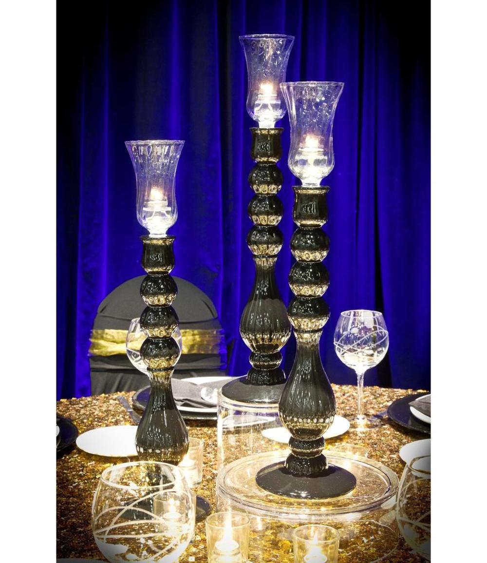 Different Look Wedding Tabletop pillar Candle stand Ribbed Mercury Glass Taper Candle Holder Set of 3 with black color