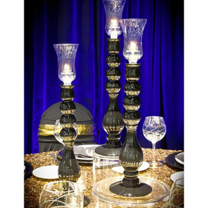 Different Look Wedding Tabletop pillar Candle stand Ribbed Mercury Glass Taper Candle Holder Set of 3 with black color