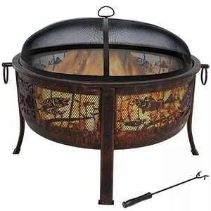 Garden Decor Heating Iron Fire Pit Tabletop Metal Party ware BBQ Grill Mesh Cover Wood Burning Fire Pit