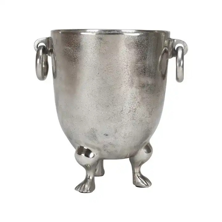 Unique Designing Wine Chiller Aluminum Silver Finished High Quality Champagne Metal Ice Bucket With Handle & Footed Base