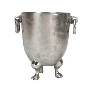 Unique Designing Wine Chiller Aluminum Silver Finished High Quality Champagne Metal Ice Bucket With Handle & Footed Base