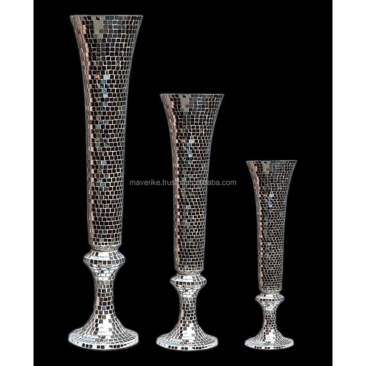 Glass Mosaic Silver Vase Tabletop Vase Aluminium CLASSIC Vases Set of 3 Pcs Decoration