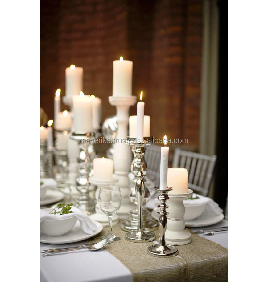 Silver Wedding Tabletop Decorative Candle Stand metal pillar candle holder for Living Room Table decor centerpiece