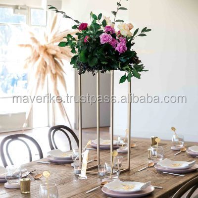 Gold Metal Flower Stand for Wedding Table Centerpieces Rectangular Flower Stand for Floral Arrangement Decoration