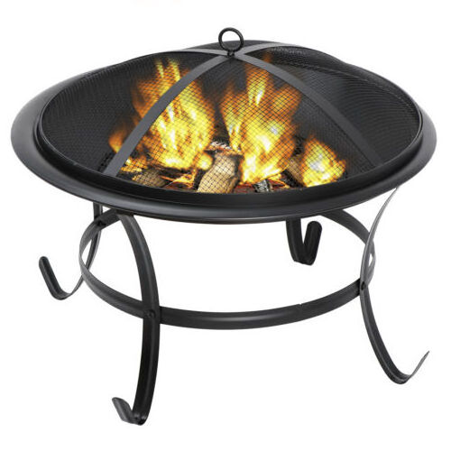 Garden Decor Heating Iron Fire Pit Tabletop Metal Party ware BBQ Grill Mesh Cover Wood Burning Fire Pit