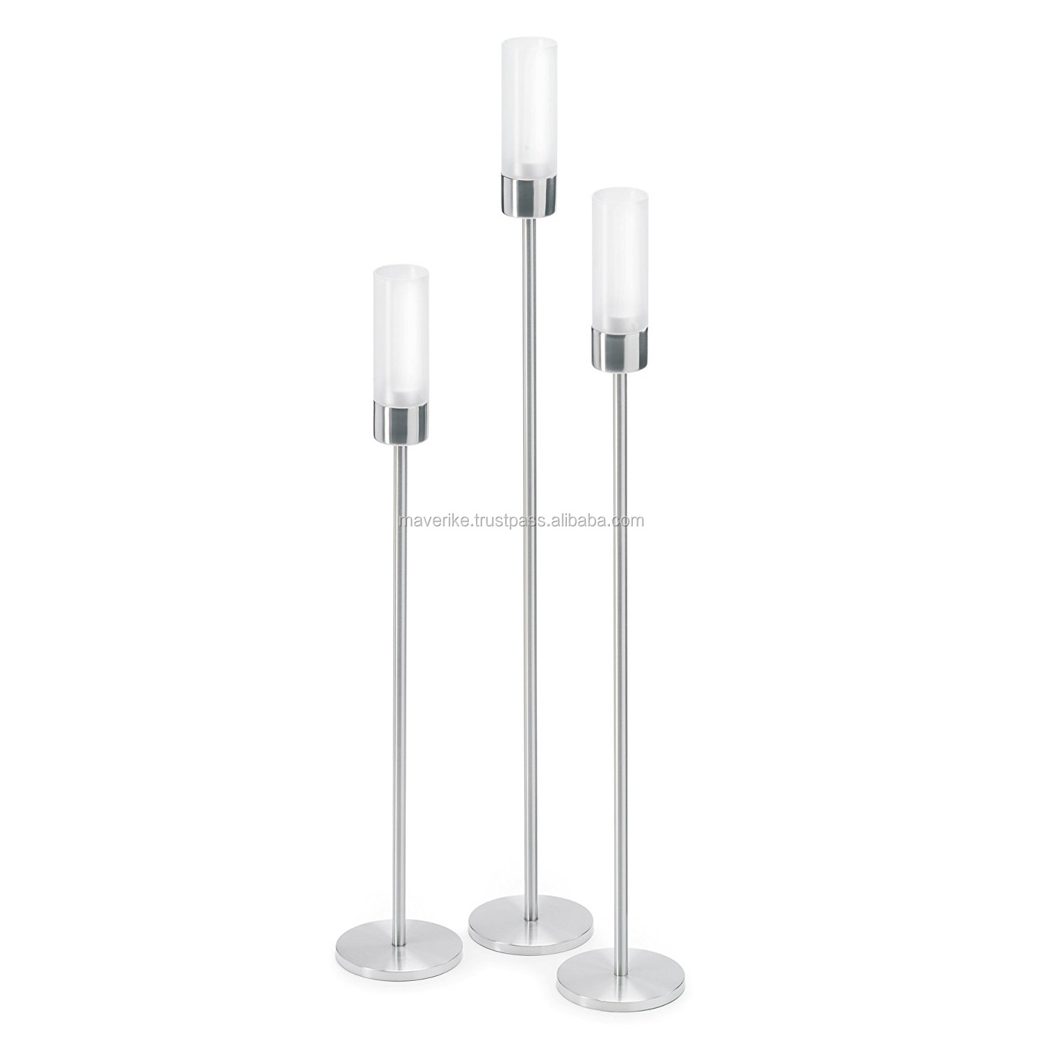 Standard Candlestick Holders Metal /Glass Set of 3 Modern Decorative Long Candle Stand for Table Centerpiece