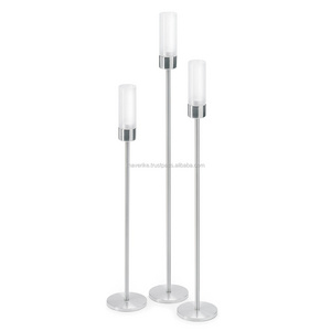 Standard Candlestick Holders Metal /Glass Set of 3 Modern Decorative Long Candle Stand for Table Centerpiece