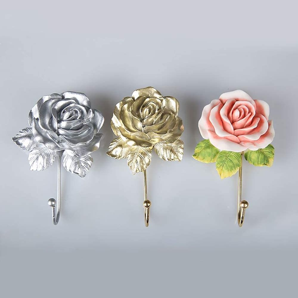 Metal rose flower Wall Hooks Wall Mounted Durable Handmade Decorative Hook For Scarf Bag Towel Hat & key hook