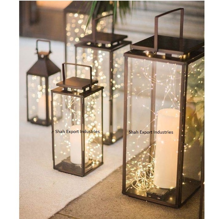 New Arrival Gold Metal/Glass Hanging Moroccan Lanterns Wholesale Transparent Designer Candle Lanterns