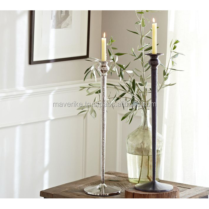 Different Look Wedding Tabletop pillar Candle stand Ribbed Mercury Glass Taper Candle Holder Set of 3 with black color