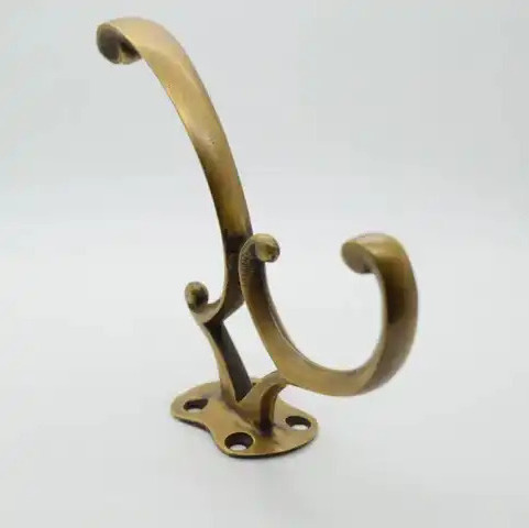 Antique Finished Brass Hooks Home Decorative Cloths and Storage Hook Wall Adhesive Double Prong Hook