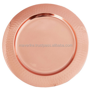 Hammered Border Charger Plate Large Decorative Shiny Rose Gold Plate for Home & Wedding Event table Decor