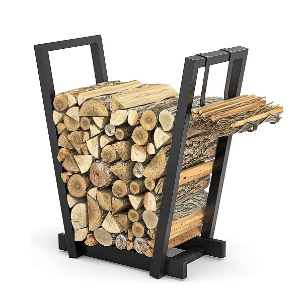 Stylish Fireplace Log Holder Outdoor & Indoor Metal Wood Carrier Storage Stand Fire Log Holder Firewood Rack