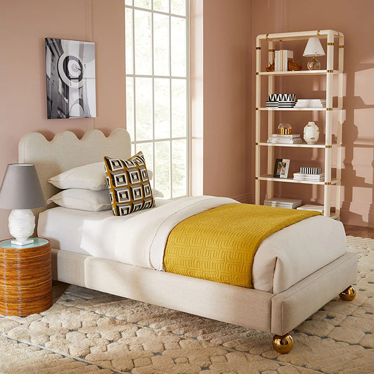 Modern Bedroom Set Headboard Bed Platform Twin Upholstered Bed With Golden Spherical Feet