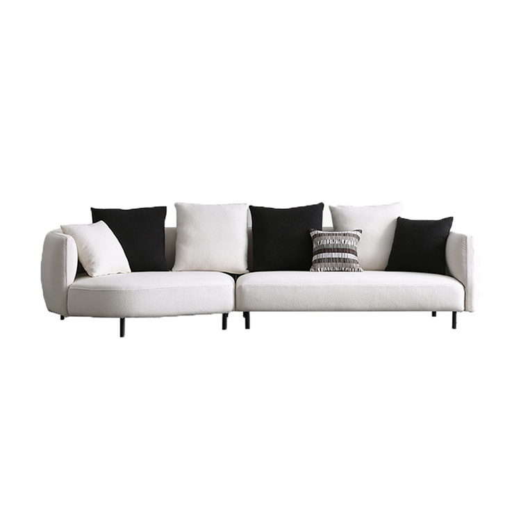 Tino High Density Round Shaped White Boucle Corner Sofa 4 Seater Sectional Couch With Pillows