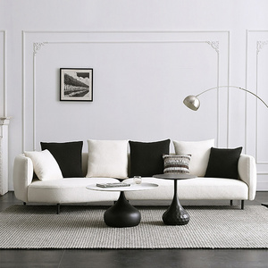 Tino High Density Round Shaped White Boucle Corner Sofa 4 Seater Sectional Couch With Pillows