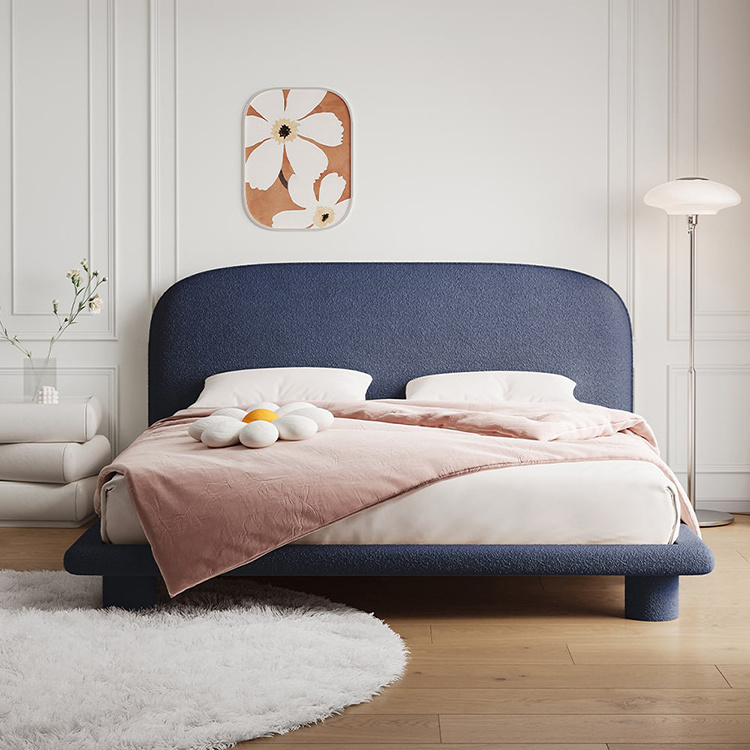 Flore Latest Boucle Round Shaped Headbord Bed Frame King Size Queen Size Beige Pink Blue Upholstered Bed