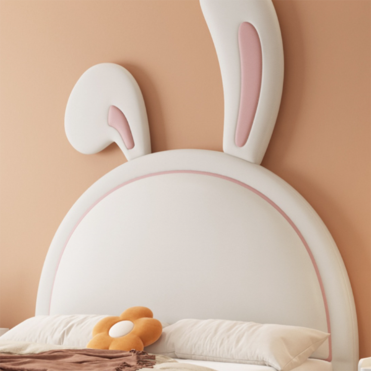 Nettie Simple bedroom children kids furniture rabbit shaped double bed girl princess microfiber leather soft bed